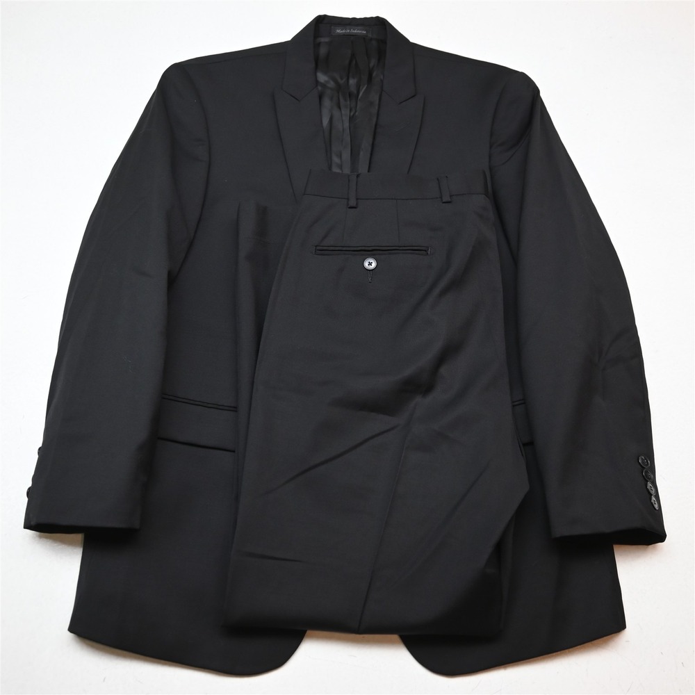 Calvin Klein 42R 38x30 Black 100% Wool Extreme Slim Mens Jacket Pants Suit